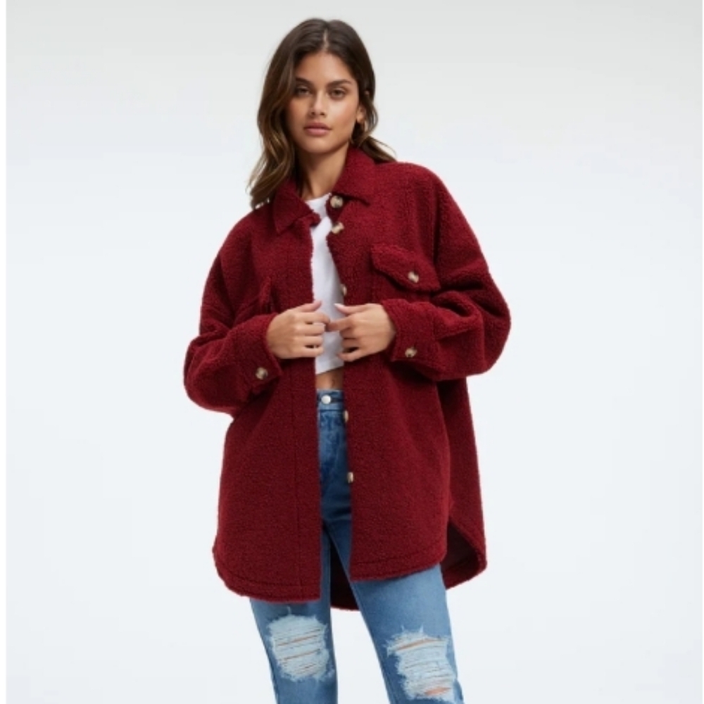 GOOD AMERICAN TEAM CARDINAL SHERPA SHACKET JACKET Size 3/4 L/XL